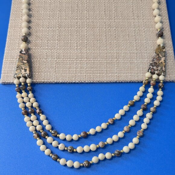 Leopard Skin Jasper Stone Multi-Strand Bib 16 Inch Slip On Necklace B1040 - Picture 2 of 8